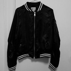 Black Satin Bomber Jacket